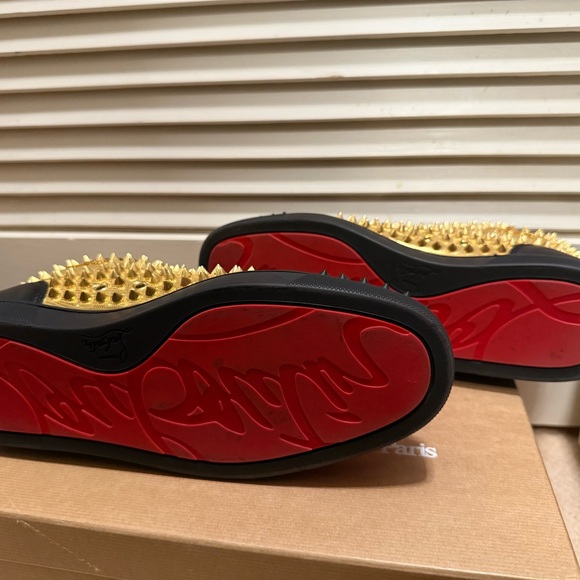 Christian Louboutin Black and Gold Spiked Sneakers - Picture 4 of 8